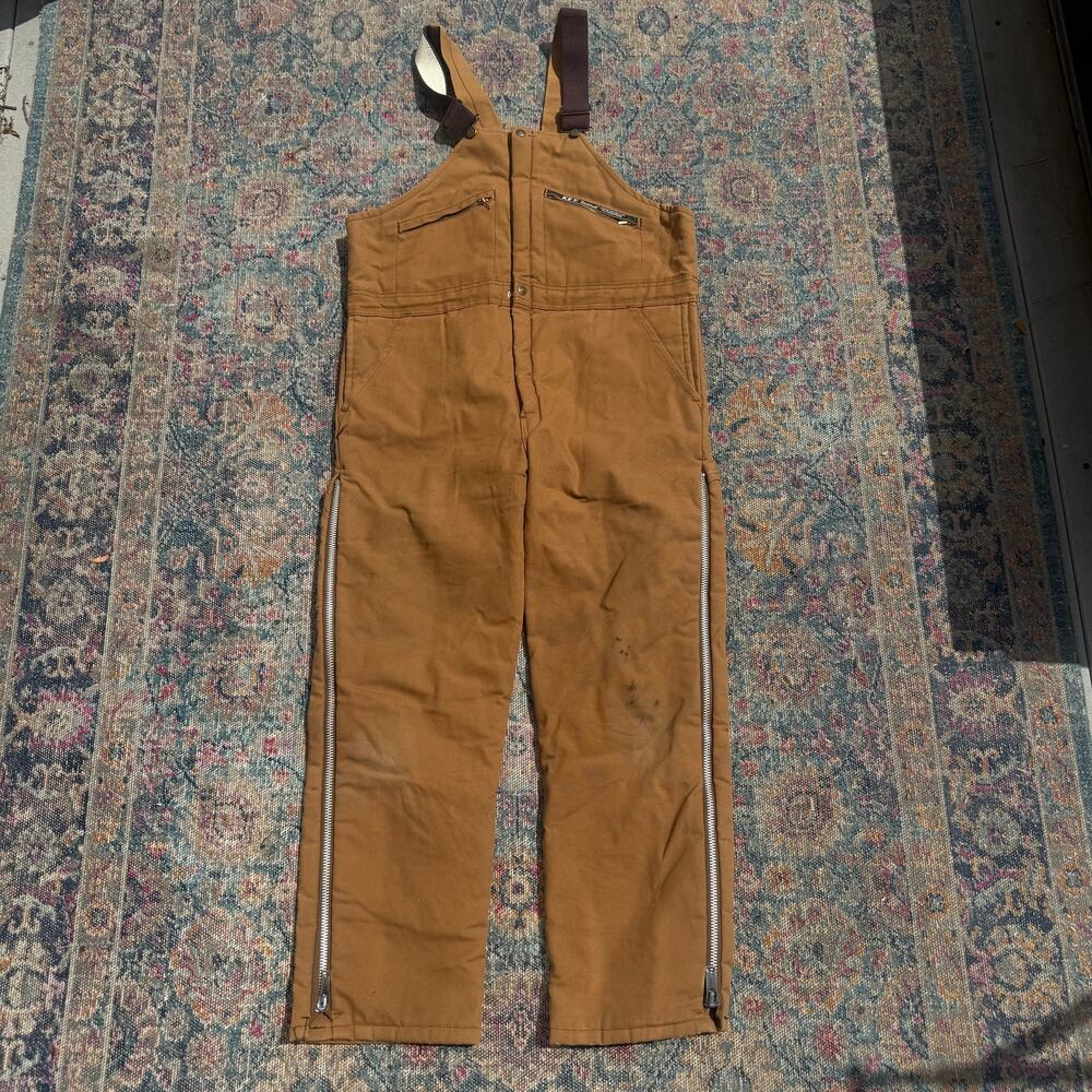 Men's Vintage 90's Key Imperial Brown Insulated Duck Canvas Work Bibs Overalls L